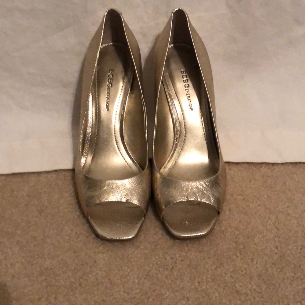 BCBG generation gold open toe 4 inch heels